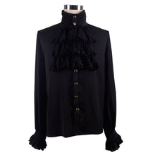 Load image into Gallery viewer, SJM126 Gothic flounce cuff men classic style black chiffon shirt with bow tie