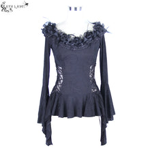 Load image into Gallery viewer, ETT002 Feather rose horizontal neck dark pattern stretchy jacquard sexy women t-shirt