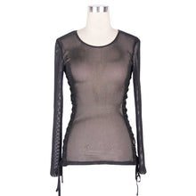 Load image into Gallery viewer, TT035 daily life fetish see through mesh O neck long sleeve sexy ladies cotton T-shirts