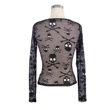 Load image into Gallery viewer, TTP223 punk sexy women skeleton transparent mesh long sleeves t-shirts