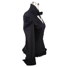 Load image into Gallery viewer, SHT004 Women small collar pleated sleeves everyday wear black elastic blouse with bead pins