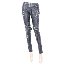 Load image into Gallery viewer, PT03401 daily life winter false boots black and silver women hand rubbed leather pants