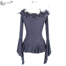 Load image into Gallery viewer, ETT002 Feather rose horizontal neck dark pattern stretchy jacquard sexy women t-shirt