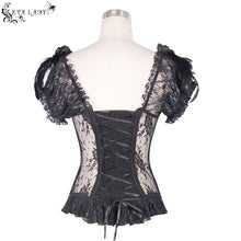 Load image into Gallery viewer, ECST001 Gothic adjustable steel buckles fishbone transparent lace corset with feather flowers