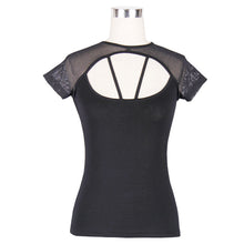 Load image into Gallery viewer, TT028 Summer daily hollow out short sleeve mesh shawl black women punk laced up T-shirt