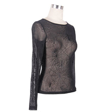 Load image into Gallery viewer, TT031 daily Spider web jacquard classic style round collar long sleeve mesh women T-shirts