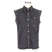 Load image into Gallery viewer, SHT007 club punk rock unedged sleeveless black men faded shirts with pocket