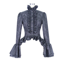 Load image into Gallery viewer, SHT01701 Women short front and long back flared sleeves Gothic black ruffled lace blouse