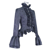Load image into Gallery viewer, SHT01701 Women short front and long back flared sleeves Gothic black ruffled lace blouse