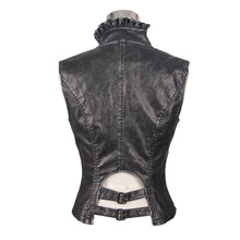 Load image into Gallery viewer, WT00501 Black and silver big opening chest wave collar sexy lady leather waistcoats