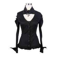 Load image into Gallery viewer, SHT004 Women small collar pleated sleeves everyday wear black elastic blouse with bead pins