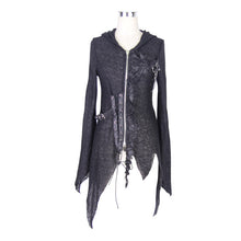 Load image into Gallery viewer, SR003 everyday wearing asymmetric knitwear zipper up black long women hooded cardigans