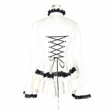 Load image into Gallery viewer, SHT01702 Paisley jacquard flared sleeves Gothic white ruffled lace up women blouse