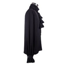 Load image into Gallery viewer, SJM126 Gothic flounce cuff men classic style black chiffon shirt with bow tie