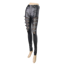 Load image into Gallery viewer, PT035 Punk mesh thigh big elastic women biker leather pants with loops