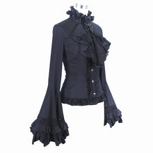 Load image into Gallery viewer, SHT00901 Women gothic big flared sleeves lace up black cotton blouse with necktie