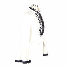 Load image into Gallery viewer, SHT01702 Paisley jacquard flared sleeves Gothic white ruffled lace up women blouse