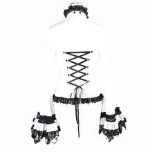Load image into Gallery viewer, SHT00902 party gothic big flared sleeves bandage black and white color contrast women blouse with necktie