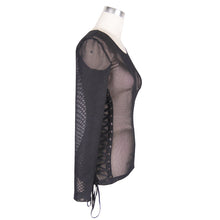 Load image into Gallery viewer, TT035 daily life fetish see through mesh O neck long sleeve sexy ladies cotton T-shirts