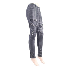 Load image into Gallery viewer, PT03301 punk multi-loops zipper black and silver hand-rubbed women leather pants