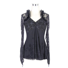 Load image into Gallery viewer, TT051 Gothic v neck mesh long sleeves sexy women rose lace bottoming t-shirt