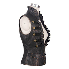 Load image into Gallery viewer, WT00502 Spring biker bronze bared breast wave collar lady steampunk leather short vests