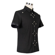 Load image into Gallery viewer, SHT008 daily life summer biker black men short sleeves punk metallic cotton shirt