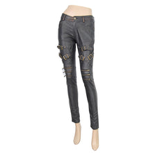 Load image into Gallery viewer, PT03302 steampunk band bronze hand rubbed winter women leather pants with zipper