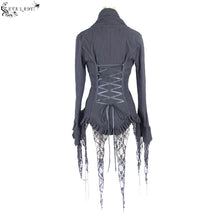 Load image into Gallery viewer, ESHT001 irregular hem lace triangular tassels jacquard sexy women long sleeves black blouse