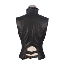 Load image into Gallery viewer, WT00502 Spring biker bronze bared breast wave collar lady steampunk leather short vests