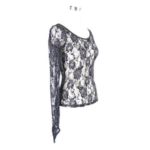 Load image into Gallery viewer, TT045 daily wear see through rose flocking big round collar sexy ladies lace T-shirt