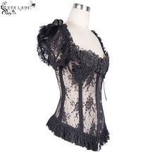Load image into Gallery viewer, ECST001 Gothic adjustable steel buckles fishbone transparent lace corset with feather flowers