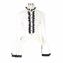 Load image into Gallery viewer, SHT01702 Paisley jacquard flared sleeves Gothic white ruffled lace up women blouse