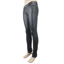 Load image into Gallery viewer, PT045 Autumn and winter men daily life style vertical stripes elastic punk leather trousers