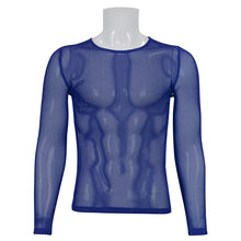 Load image into Gallery viewer, TT19805 Blue Diamond-shaped net basic style long sleeves men t-shirts