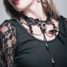 Load image into Gallery viewer, AS026 Feather women black beaded lace necklace with crystal pendant
