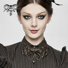 Load image into Gallery viewer, AS056 punk wedding metal chains brown women steampunk leather bow tie