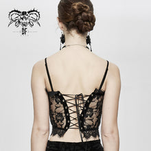 Load image into Gallery viewer, CST005 Summer sexy ladies transparent lace velvet short black suspender vest