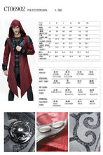 Load image into Gallery viewer, CT06902 punk handsome movie cool actor red hooded leather long coats