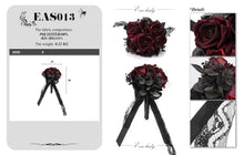 Load image into Gallery viewer, EAS013 handmade Gothic wedding red roses bridal bouquet with black ribbons and lace