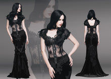 Load image into Gallery viewer, ECST001 Gothic adjustable steel buckles fishbone transparent lace corset with feather flowers
