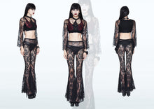 Load image into Gallery viewer, EPT004 sexy women transparent lace bell-bottoms pants with bead chain