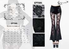 Load image into Gallery viewer, EPT005 transparent rose patterned lace velvet stretchy bell-bottom pants with flowers