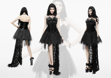 Load image into Gallery viewer, ESKT016 Gothic wedding strapless feathered sexy short velveteen dress with rose lace tail