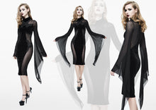Load image into Gallery viewer, ESKT020 Gothic Cross shape stand collar flared sleeves sexy ladies stretchy middle length velvet dress