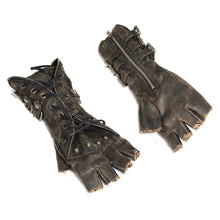 Load image into Gallery viewer, GE011 Unisex style brown Steampunk medium length fitted gloves with loops
