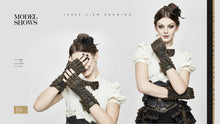 Load image into Gallery viewer, GE011 Unisex style brown Steampunk medium length fitted gloves with loops