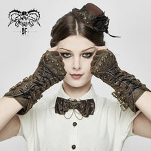 Load image into Gallery viewer, GE011 Unisex style brown Steampunk medium length fitted gloves with loops