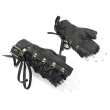 Load image into Gallery viewer, GE012 Distressed brown Steampunk metallic fitted medium length bandage gloves