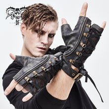 Load image into Gallery viewer, GE012 Distressed brown Steampunk metallic fitted medium length bandage gloves
